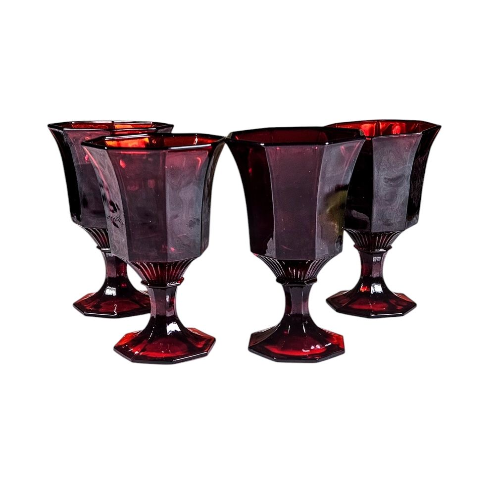 Vintage INDEPENDENCE "OCTAGONAL RUBY" 4 WATER GLASSES 5-5/8" 6 oz.